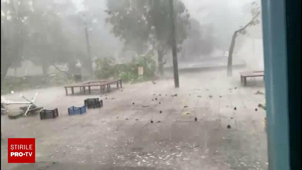 Furtuna a făcut pagube majore în Slobozia. Peste 50 de copaci au fost doborâți de vânt și mai multe străzi au fost inundate