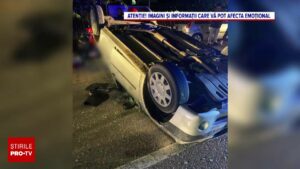 Momentul în care o fetiță a fost aruncată prin parbriz din mașina condusă de un șofer beat, în Neamț