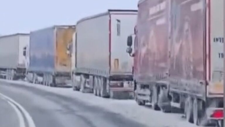 Blocaj de 14 km pe DN5 înainte de Podul Prieteniei. Camioanele nu pot traversa din cauza lucrărilor din Bulgaria. VIDEO