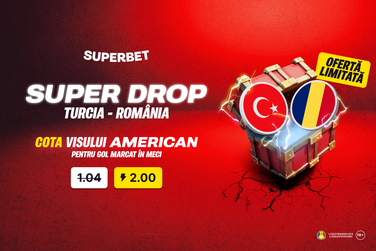 Super Drop marca Superbet: cotă 2.00 pe gol marcat în Turcia
