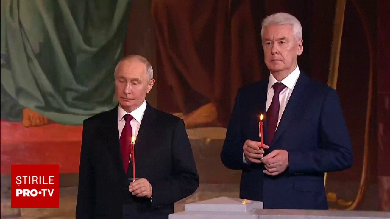 Vladimir Putin, la slujba de Paște din cea mai mare catedrala din Rusia. Armistițiul cu Ucraina se apropie de final
