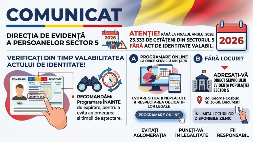 Alertă pentru mii de bucureșteni: Peste 23.000 de persoane din Sectorul 5 riscă să rămână fără acte valabile până la finalul anului