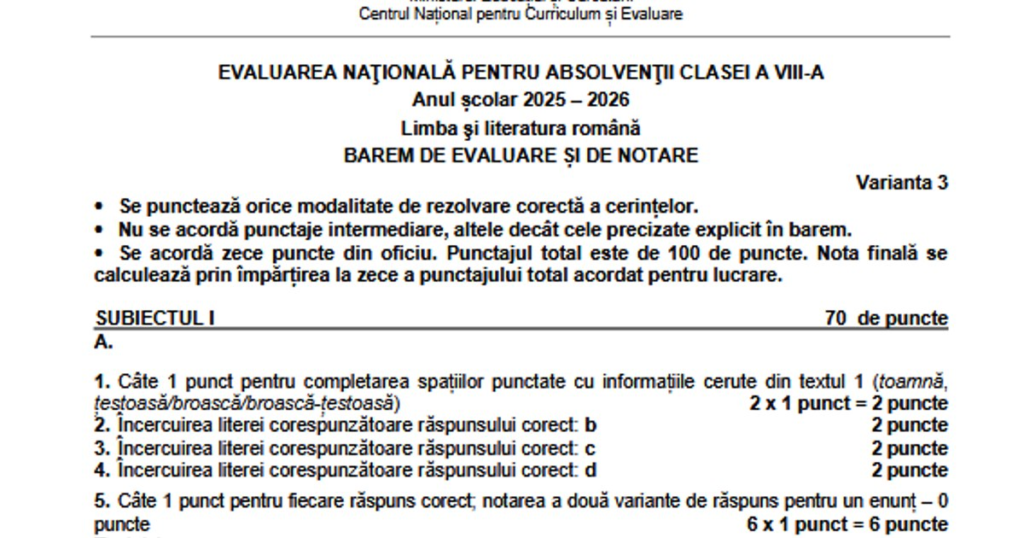 Evaluarea Națională 2026: Baremele și subiectele la Limba română, publicate de Ministerul Educației