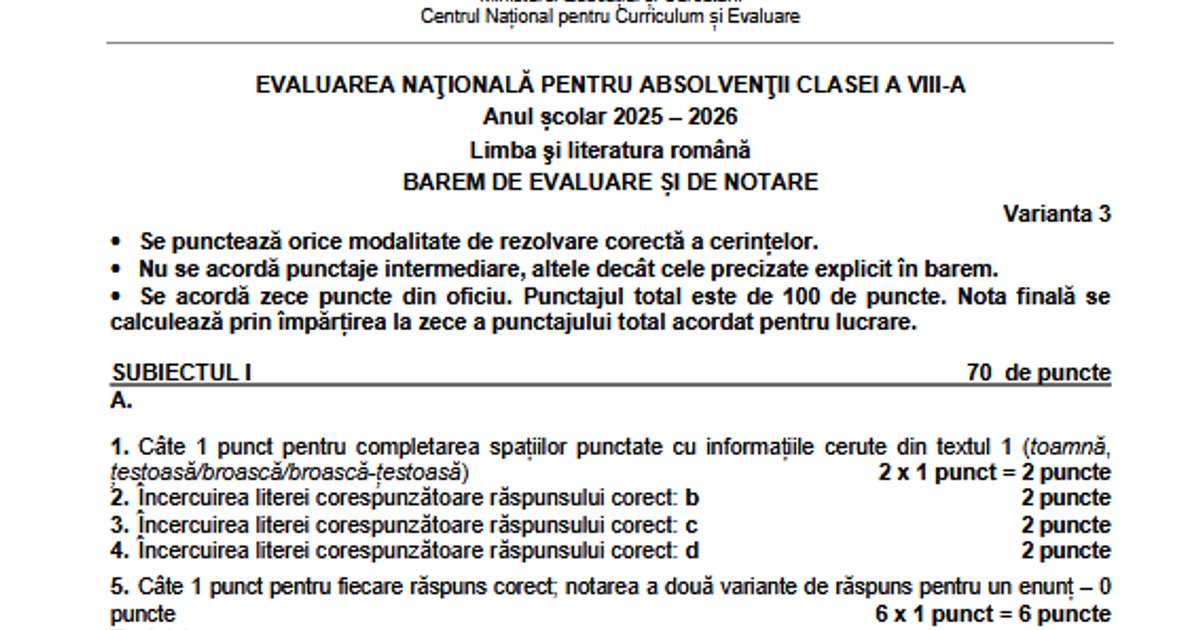 Evaluarea Națională 2026: Baremele și subiectele la Limba română, publicate de Ministerul Educației