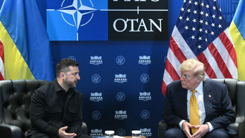 Președintele american Donald Trump și președintele ucrainean Volodimir Zelenski, la summitul NATO de la Ankara. Sursa: Profimedia