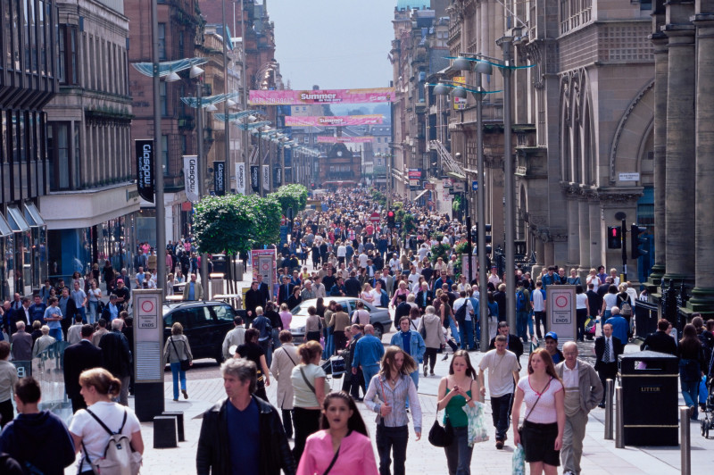 People walking on Buchanan Street, Glasgow, Scotland, United Kingdom, Europe